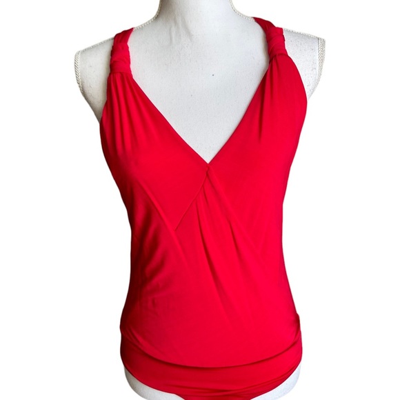 Bebe Red Halter V neck Bodysuit Top Size Small - Picture 3 of 17